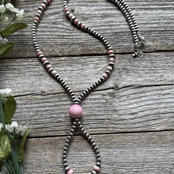 Jacla Sterling Silver Multi Graduated Pink Conch Pearls Bead Necklace 24 inch